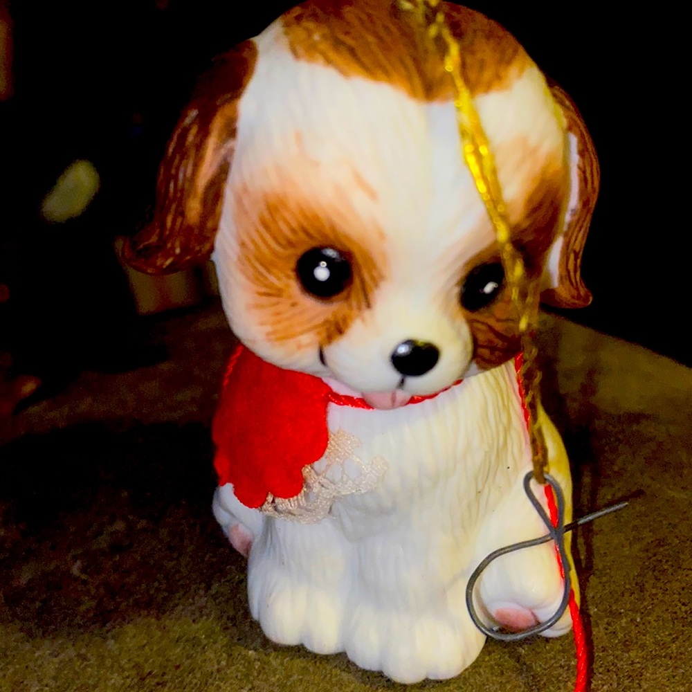Vintage Jasco L'il Chimers Christmas Cute Puppy Dog Porcelain  Bell Ornament.